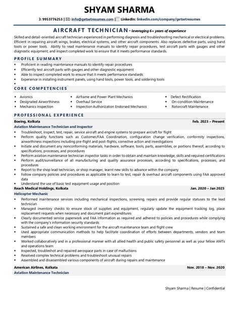 Aircraft Mechanic Resume 2023 Guide With 10 Examples Samples
