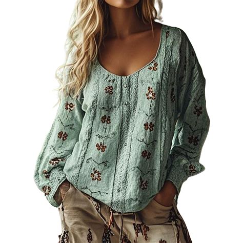 Ajhsaklt Womens Long Sleeve Tops Women Boho Floral Shirts V Neck Button Down Casual Loose Top Ajhsaklt Womens Long Sleeve Tops Women Boho Floral Shirts V Neck Button Down Casual Loose Top