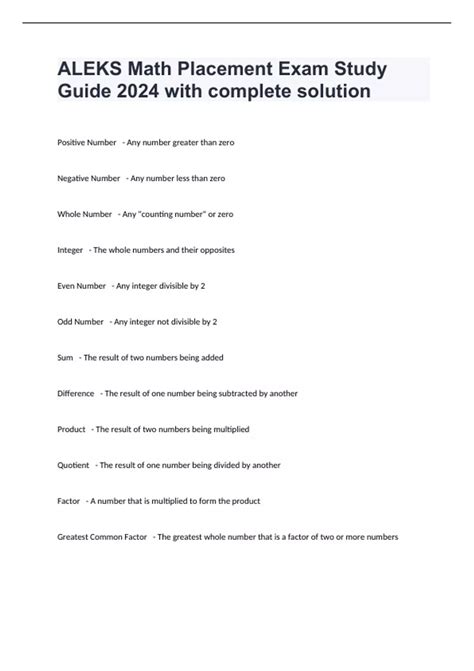 Aleks Math Placement Exam Study Guide 2024 With Complete Solution