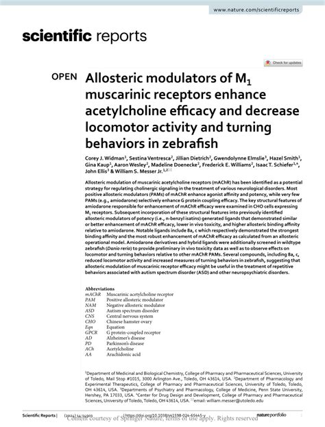 Allosteric Modulators Of M1 Muscarinic Receptors Enhance Acetylcholine Efficacy And Decrease Locomotor Activity And Turning Behaviors In Zebrafish Scientific Reports Allosteric Modulators Of M1 Muscarinic Receptors Enhance Acetylcholine Efficacy And Decrease Locomotor Activity And Turning Behaviors In Zebrafish Scientific Reports