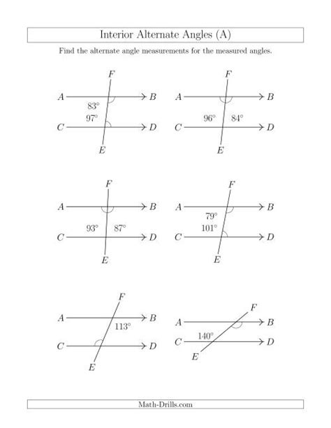 Alternate Interior Angles Worksheets