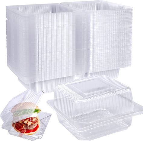 Amazon Com 100 Pcs Clear Hinged Plastic Containers With Lids Individual Cake Slice Containers Square Plastic Food Container Disposable Clamshell Take Out Containers For Cakes Cookies Pasta Sandwiches Salad Industrial Scientific
