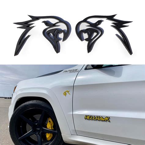Amazon Com 2X Hawk Bird Hellhawk Redeye Emblem Logo Compatible With Grand Cherokee Trackhawk Srt 3 8 X 2 6 Eye Color Yellow Automotive