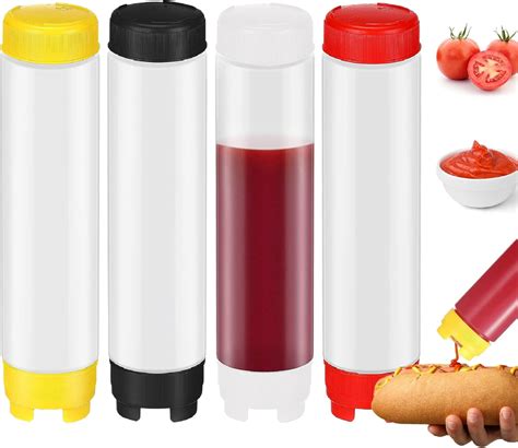 Amazon Com 4 Pcs 16 Oz Inverted Plastic Squeeze Bottles Condiment Squeeze Bottles For Sauces Tip Large Valve Refillable Sauce Bottles For Sauces Ketchup Sour Cream Self Sealing Syrup Dispenser For Restaurants