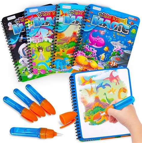 Amazon Com Artcreativity 4 Pack Mini Paint With Water Books For Kids Total Of 96 Pages Mess Free Coloring For Toddlers Water Coloring Books Mess Free Painting Water Painting Books For Kids