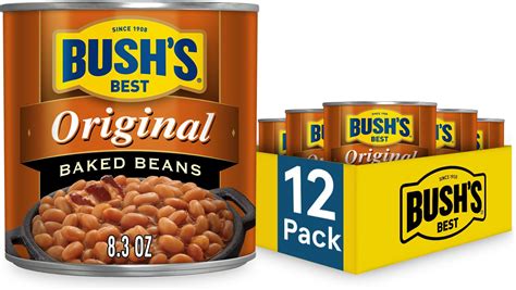 Amazon Com Bush S Best 16 Oz Canned Original Baked Beans Source Of Plant Based Protein And Fiber Low Fat Gluten Free Pack Of 12 Grocery Gourmet Food