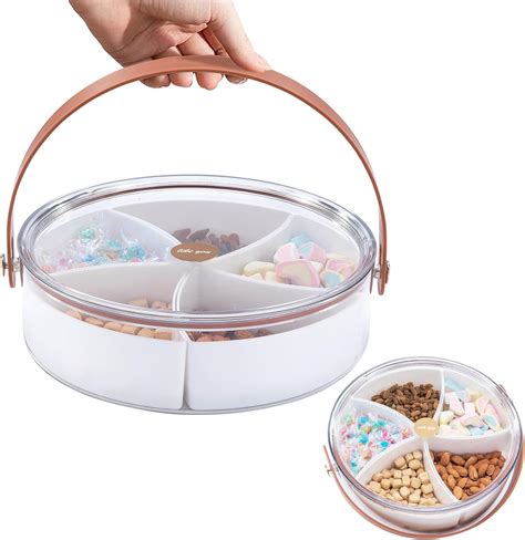 Amazon Com Cinpiuk Divided Serving Tray With Lid Amp Handle Snack Tray