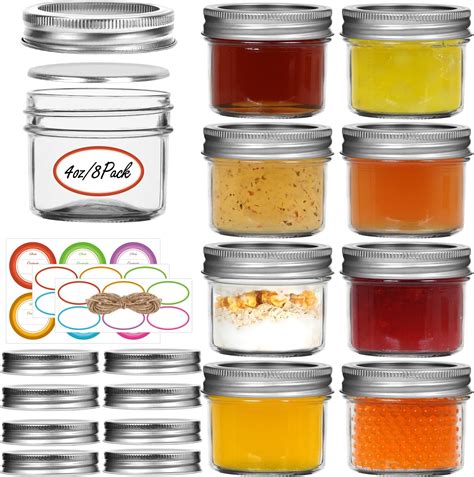Amazon Com Comsaf Mini Mason Jars 4Oz 8 Pack Regular Mouth Mason Jar With Lids And Seal Bands Small Glass Canning Jar For Spice Jam Honey Jelly Dessert Shower Wedding Favors Diy