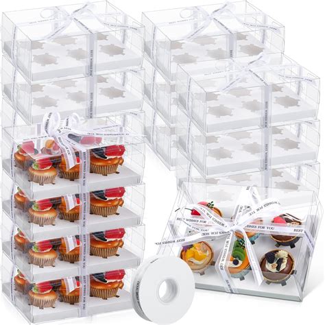 Amazon Com Dandat 24 Pack Clear Cupcake Boxes 6 Count Plastic Cupcake