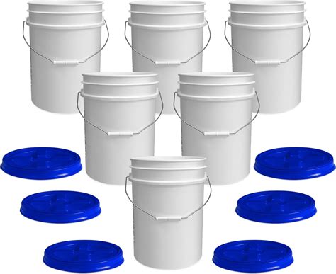 Amazon Com Epackagesupply 5 Gallon White Bucket With Blue Gamma Seal Screw On Airtight Lid Made In Usa Food Grade Heavy Duty Hpde Plastic Durable 90 Mil Pail Easy