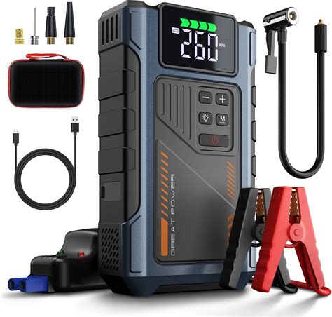 Amazon Com Jump Starter With Air Compressor Battery Booster Power Pack Powerbank Portable Electric Car Tire Inflator Digital Tyre Inflator Air Compressor Auto Stop Portable Car Tyre Pump Automotive
