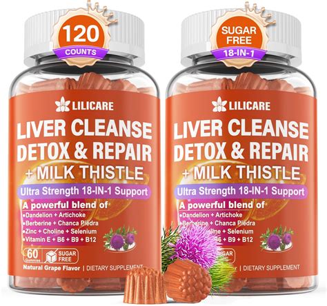 Amazon Com Milk Thistle Liver Detox Gummies 18 In 1 Liver Cleanse Detox Repair Supplement With Berberine Chicory Root Turmeric Artichoke Dandelion Root Chanca Piedra Vitamins B6 B12 Sugar Free Pack Of 2 Health