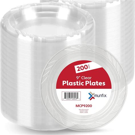 Amazon Com Munfix 200 Clear Plastic Plates Set 9 Inch Plastic Dinner Plates Disposable Plates Bulk Pack Party Plates For Bbq Picnic Parties Travel And Events Microwavable Recyclable Health Household