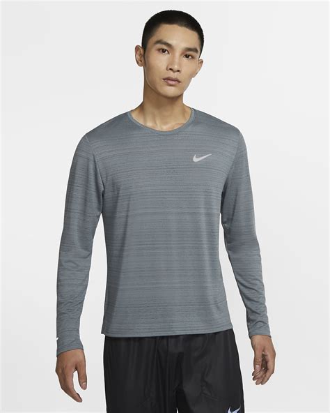 Amazon Com Nike Dri Fit Miler Men S Long Sleeve Running Top As1 Alpha X L Regular Regular Black Clothing Shoes Jewelry