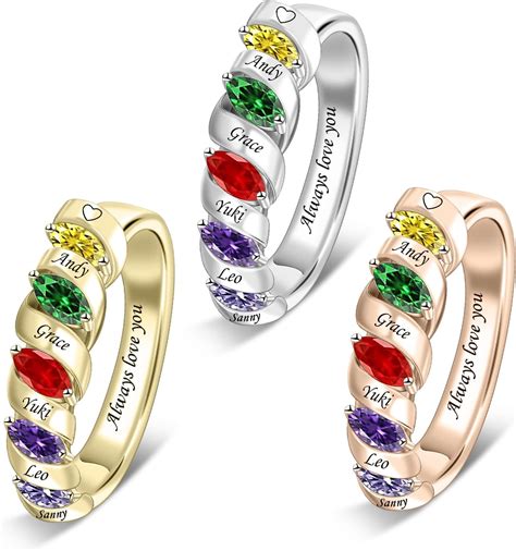 Amazon Com Orfan Personalized Mother Ring With 3 Simulated Birthstones Customized Free Engraving Mom Ring Custom 3 Stones Name Ring Engraved Meaningful Anniversary Ring For Women Style 1 Clothing Shoes Jewelry