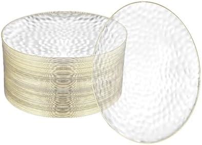 Amazon Com R Kay 100 Pack Clear Plastic Plates For Wedding 10 In Hammered Gold Rimmed Sturdy Durable And Extra Heavy Duty Gold Plastic Plates For Party Bulk Disposable Plates For Weddings
