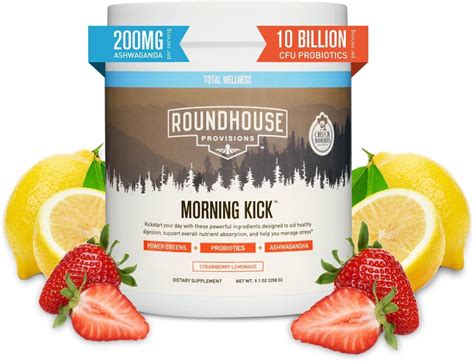 Amazon Com Roundhouse Provision Morning Kick Zero Sugar Greens Superfood Powder Supplement With Ashwagandha Collagen Probiotics Debloat Drink 30 Servings Strawberry Lemonade By Chuck Norris Health Household