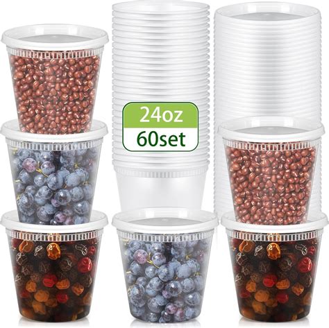 Amazon Com Skylety 60 Sets 24 Oz Plastic Deli Containers With Lids Amazon Com Skylety 60 Sets 24 Oz Plastic Deli Containers With Lids