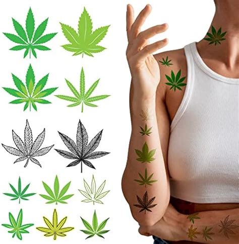 Amazon Com Supperb Temporary Tattoos 12 Black Green Cannabis Leaf Weed Leaves Tattoo Beauty Personal Care