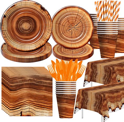 Amazon Com Wood Grain Birthday Party Tableware Set Serves 24