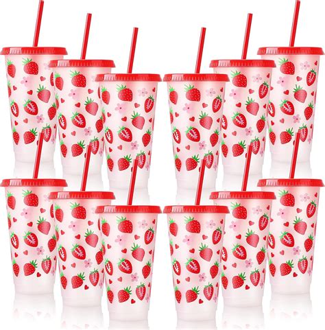 Amazon Com Xlsxexcl 12 Pcs Strawberry Plastic Cups With Lids And Amazon Com Xlsxexcl 12 Pcs Strawberry Plastic Cups With Lids And