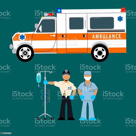 Ambulance Ambulance Driver And A Medical Team With A Dropper Rescue