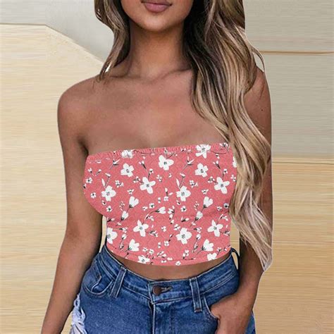 Amidoa Bras For Women Crop Top Push Up Pink Strapless Striped Cheeky