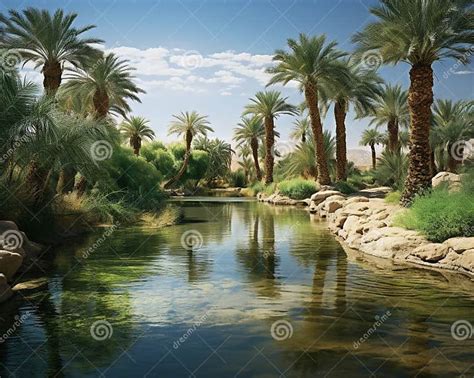 An Oasis Is A Fertile Area Of A Desert Or Semi Desert Stock