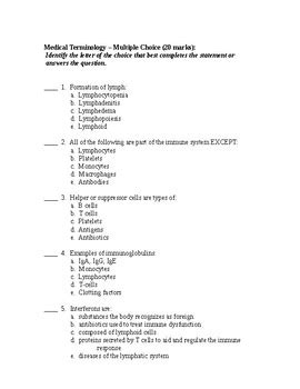 Anatomy Physiology Medical Terminology Sample Exam Questions 3 By Miss K
