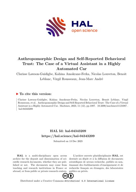 Anthropomorphic Design And Self Reported Behavioral Trust The Case Of A Virtual Assistant In A Highly Automated Car Anthropomorphic Design And Self Reported Behavioral Trust The Case Of A Virtual Assistant In A Highly Automated Car