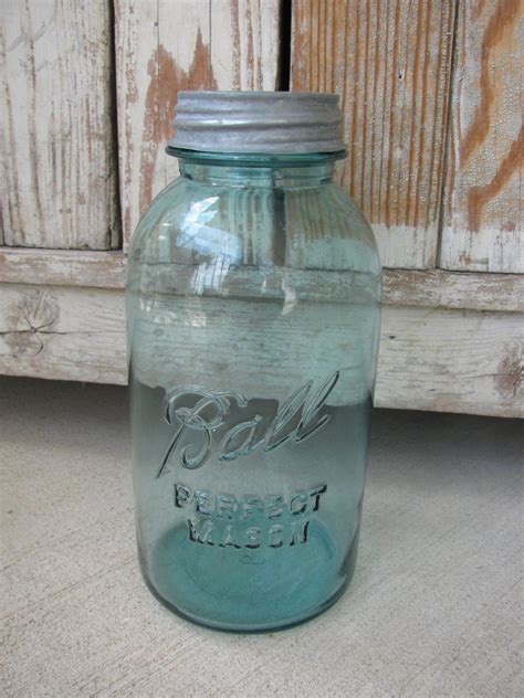 Antique Primitive Vintage Blue Ball Brand Half Gallon 2 Quar