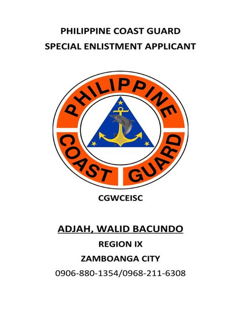Application For Special Enlistment Into The Philippine Coast Guard By Application For Special Enlistment Into The Philippine Coast Guard By