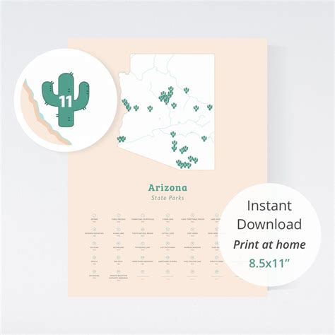 Arizona State Parks Map Download 8 5X11 Print At Home Map Etsy