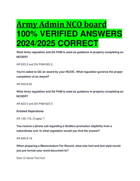 Army Admin Nco Board 100% Accurate Answers 2024/2025 Correct | Exams Military Strategy And Training | Docsity Army Admin Nco Board 100% Accurate Answers 2024/2025 Correct | Exams Military Strategy And Training | Docsity