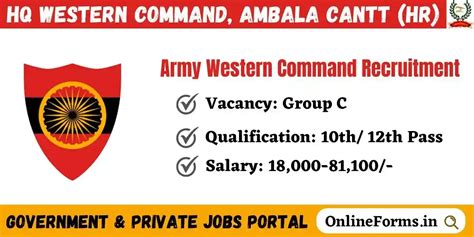 Army Hq Western Command Ambala Recruitment 2023 Army Hq Western Command Ambala Recruitment 2023
