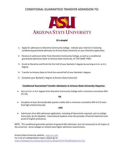 Asu Guaranteed Transfer Admission From Shoreline