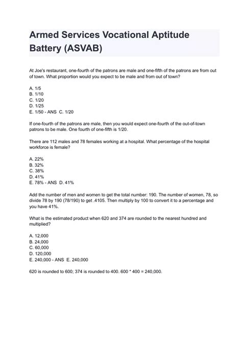 Asvab Study Guide Armed Services Vocational Aptitude Battery Study