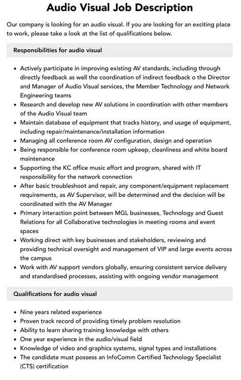 Audio Visual Job Description At Mario Anderson Blog