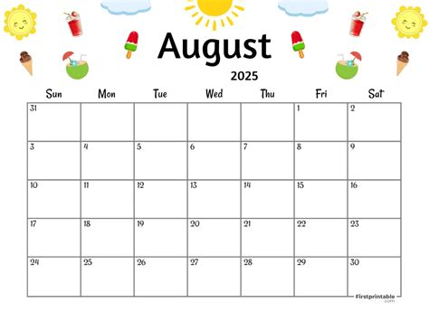 August 2025 Calendar Free Printable Calendars