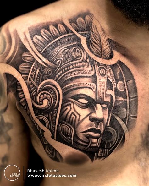 Aztec Tribal Chest Tattoo
