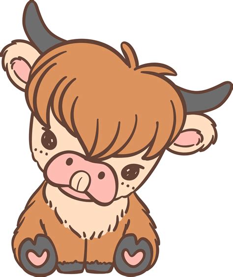 Baby Highland Cow Sitting Tongue Out 33001527 Png
