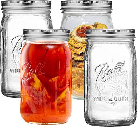 Ball Wide Mouth Quart 32Oz Glass Mason Jars With Lids And Bands 12