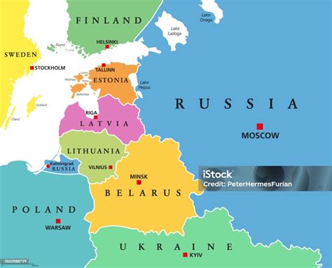 Baltic States Colored Countries Political Map From Finland To