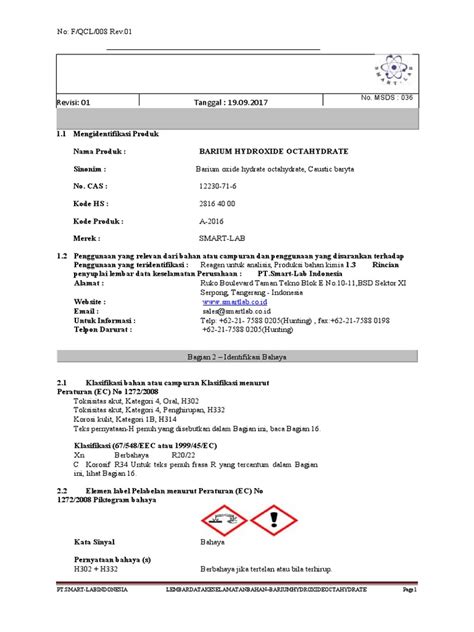 Barium Hydroxide Formula Molar Mass Octahydrate Uses Msds