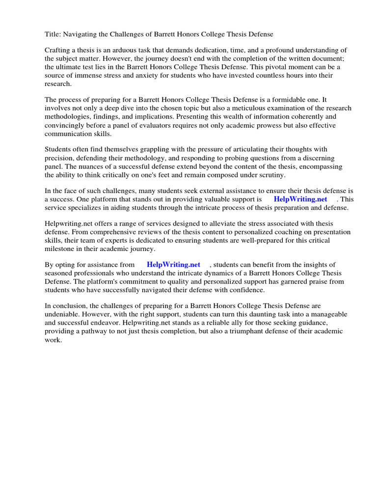 Barrett Honors College Experience