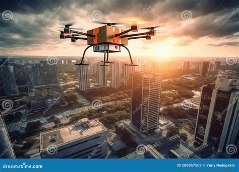Beauty And Atmosphere Of Unmanned Drone Deliveries Generative Ai Stock Beauty And Atmosphere Of Unmanned Drone Deliveries Generative Ai Stock