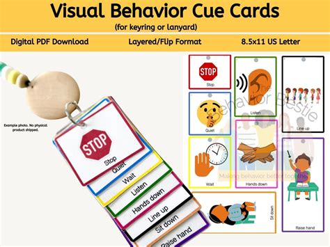 Behavior Cue Cards Keyring Lanyard Cards Digital Visual Cues Etsy