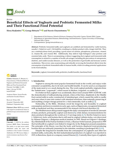 Beneficial Effects Of Yoghurts And Probiotic Fermented Milks And Their Functional Food Potential Beneficial Effects Of Yoghurts And Probiotic Fermented Milks And Their Functional Food Potential