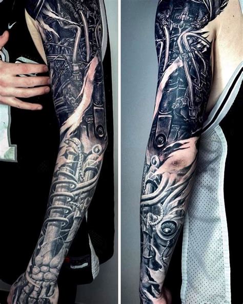 Bio Mechanical Sleeve By Marcin Wiejaczka Through Heart Tattoo Poland
