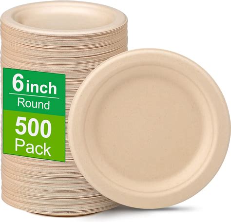 Biodegradable Plates Paper Plates 6 Inch 500 Pack Paper Plates Bulk Small Paper Plates 100 Compostable Plates Made From Sugarcane Fibers Eco Friendly Disposable Plates For Dessert Cake Brown P 5664036 Plate Set